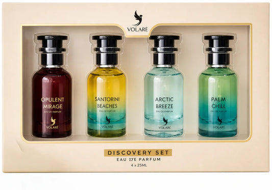 DISCOVERY SET | LV Collection Inspiration | Santorini Beaches + Opulent Mirage + Arctic Breeze + Palm Chill 4×25ML By Volare