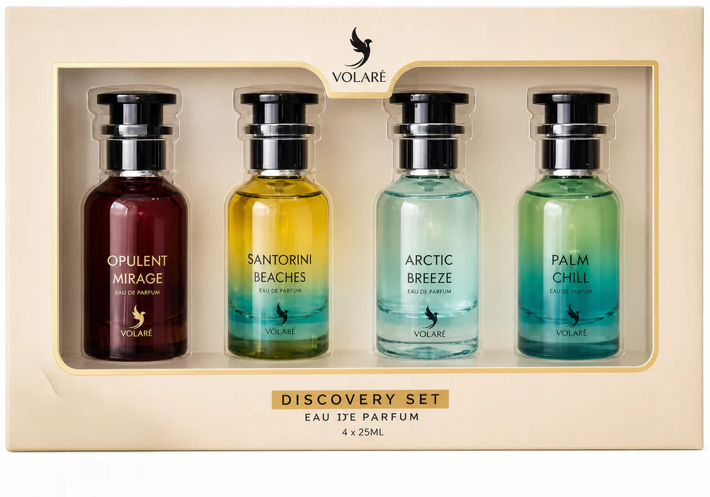 DISCOVERY SET | LV Collection Inspiration | Santorini Beaches + Opulent Mirage + Arctic Breeze + Palm Chill 4×25ML By Volare