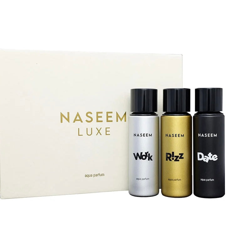 LUXE Collection Gift Set (Alcohol Free) 3 x 30ML Work, Rizz and Date Aqua Perfumes By Naseem