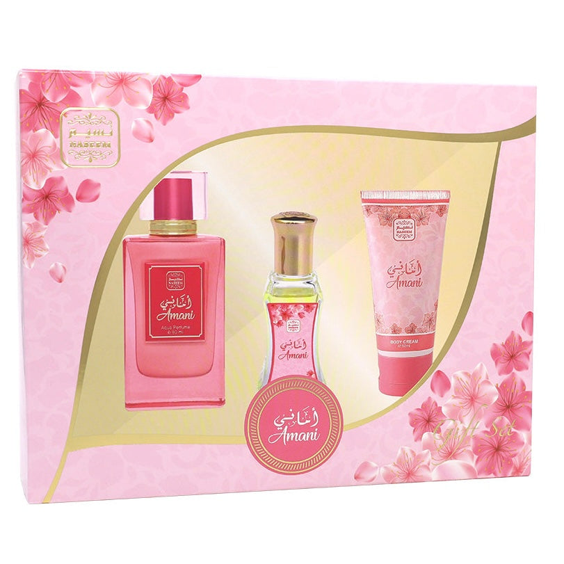 Amani Gift Set (Alcohol Free) By Naseem (perfume, concentrated oil/ attar, and body lotion)