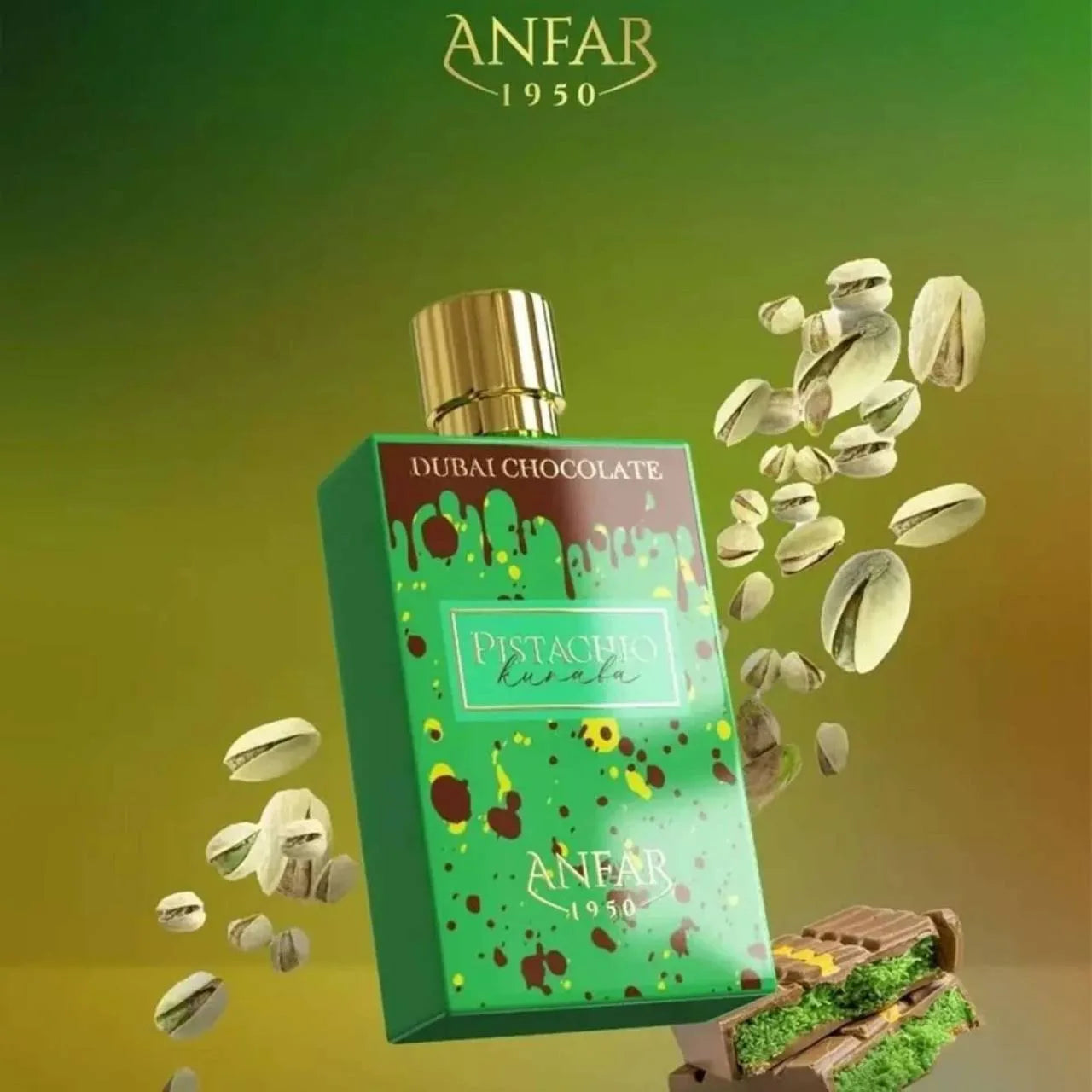 Anfar 1950 Dubai Chocolate Pistachio Kunafa 80ml EDP | Viral Gourmand Unisex Fragrance | Kayali Pistachio-Inspired Arabian Perfume | Buy Australia