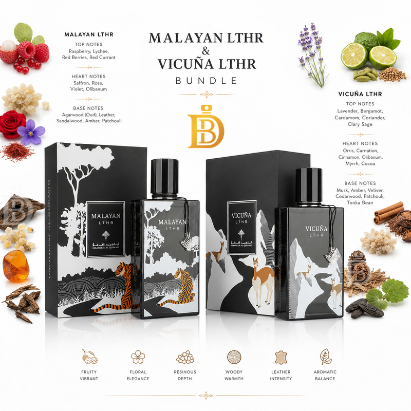 IBRAQ Leather Bundle EDP – Vicuña LTHR & Malayan LTHR (2 x 75ml) by Ibraheem Al Qurashi