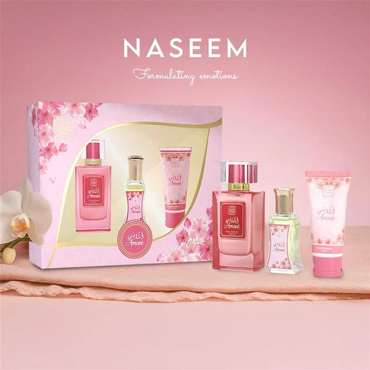 Amani Gift Set (Alcohol Free) By Naseem (perfume, concentrated oil/ attar, and body lotion)